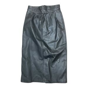Vintage Casa Blanca Black Leather Midi Skirt Lined High Waist Size 5/6